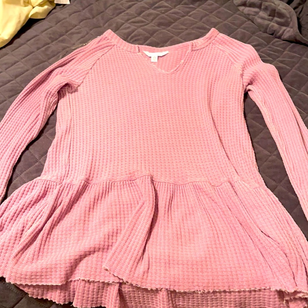 Purple shirt ruffle bottom!!